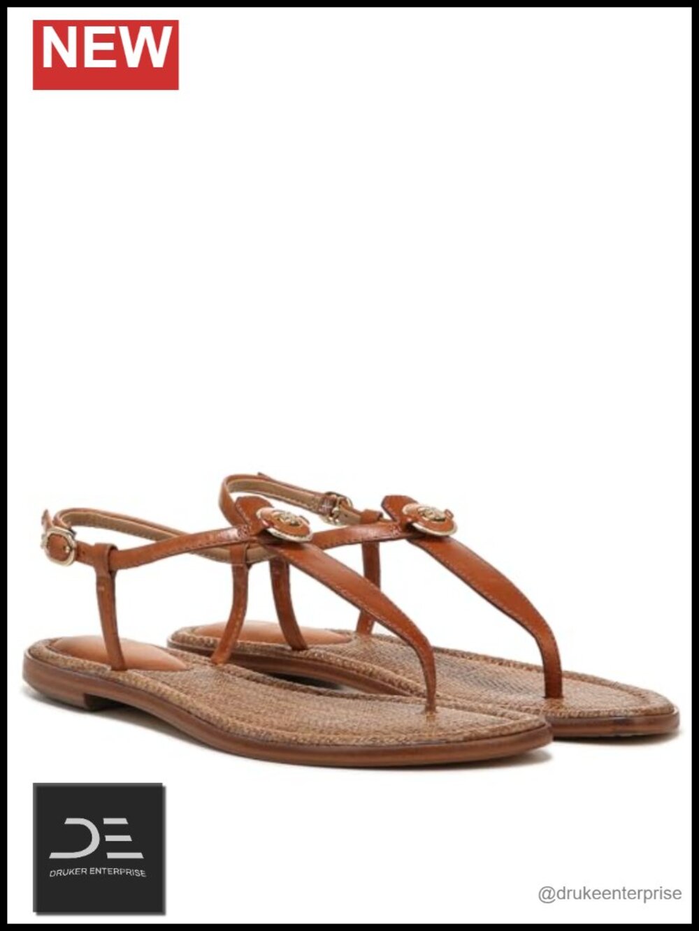 Sam Edelman Gigi Signet Flat Sandal Women's Flip Flop Ankle Strap Buckle Faux